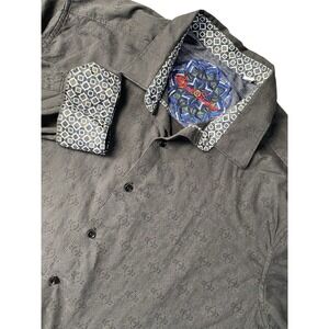 Robert Graham Dress Shirt Men 2XLT Black Flip Cuff Button Up Long Sleeve AOP